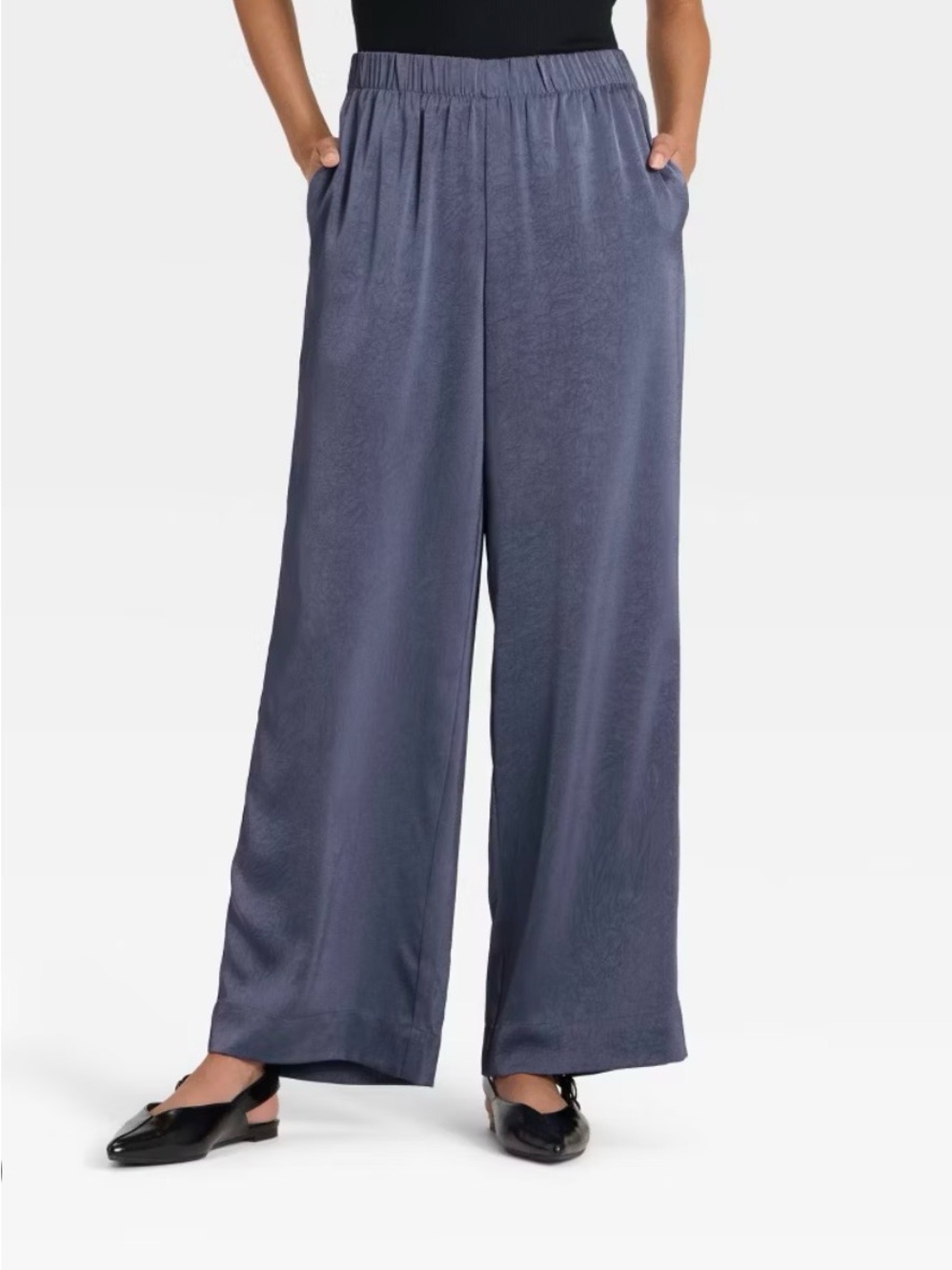 a new day Wide-Leg Satin Pants - Slate Blue